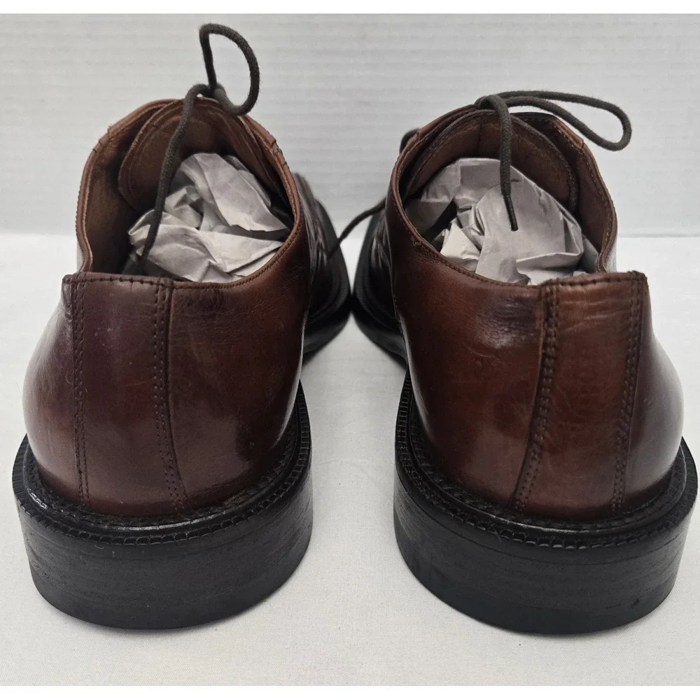 Johnston & Murphy Mens 8 M Brown Leather Oxford Dress Shoes Made In Italy GUC